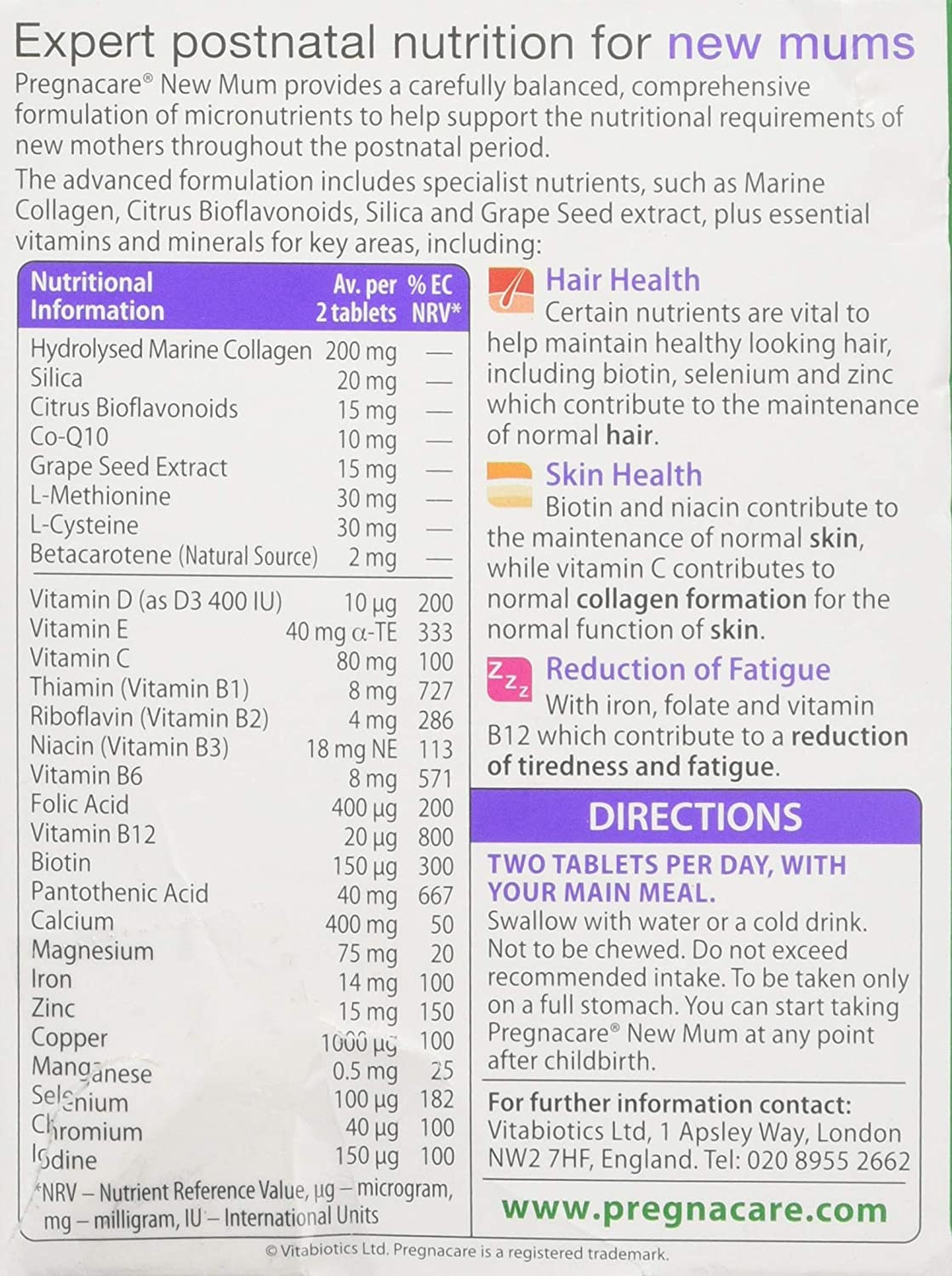 Vitabiotics Pregnacare New Mum 56 Tablets