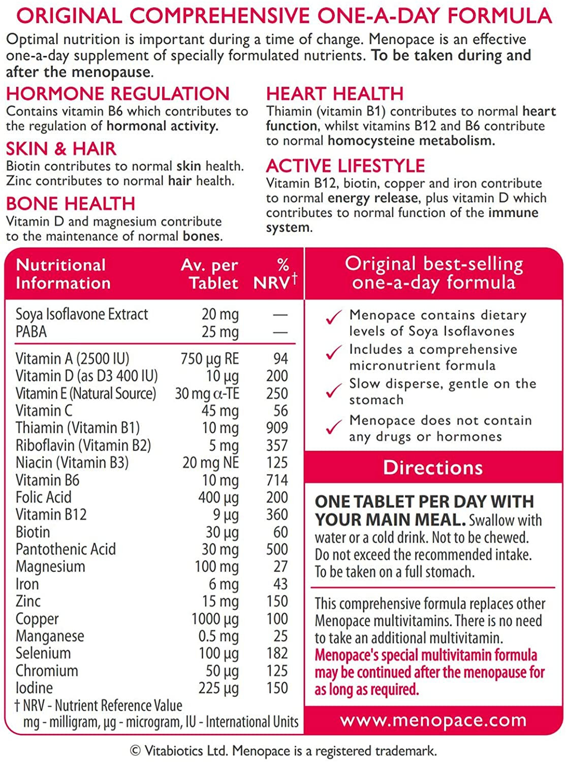 Vitabiotics Menopace Original Tablets - 90 Tablets