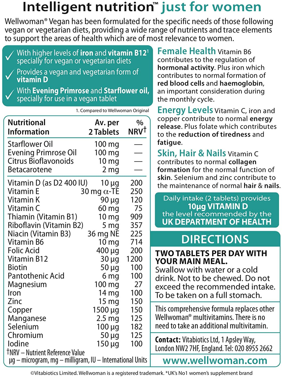 Vitabiotics Wellwoman Vegan 60 Tablets