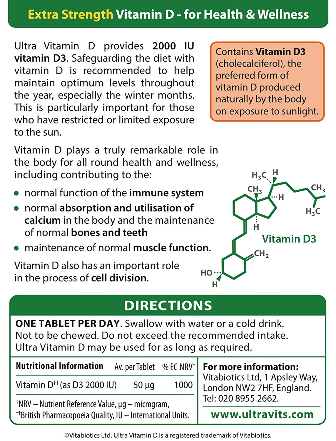 Vitabiotics Ultra Vitamin D 2000IU Extra Strength Tablets - 96 Tablets