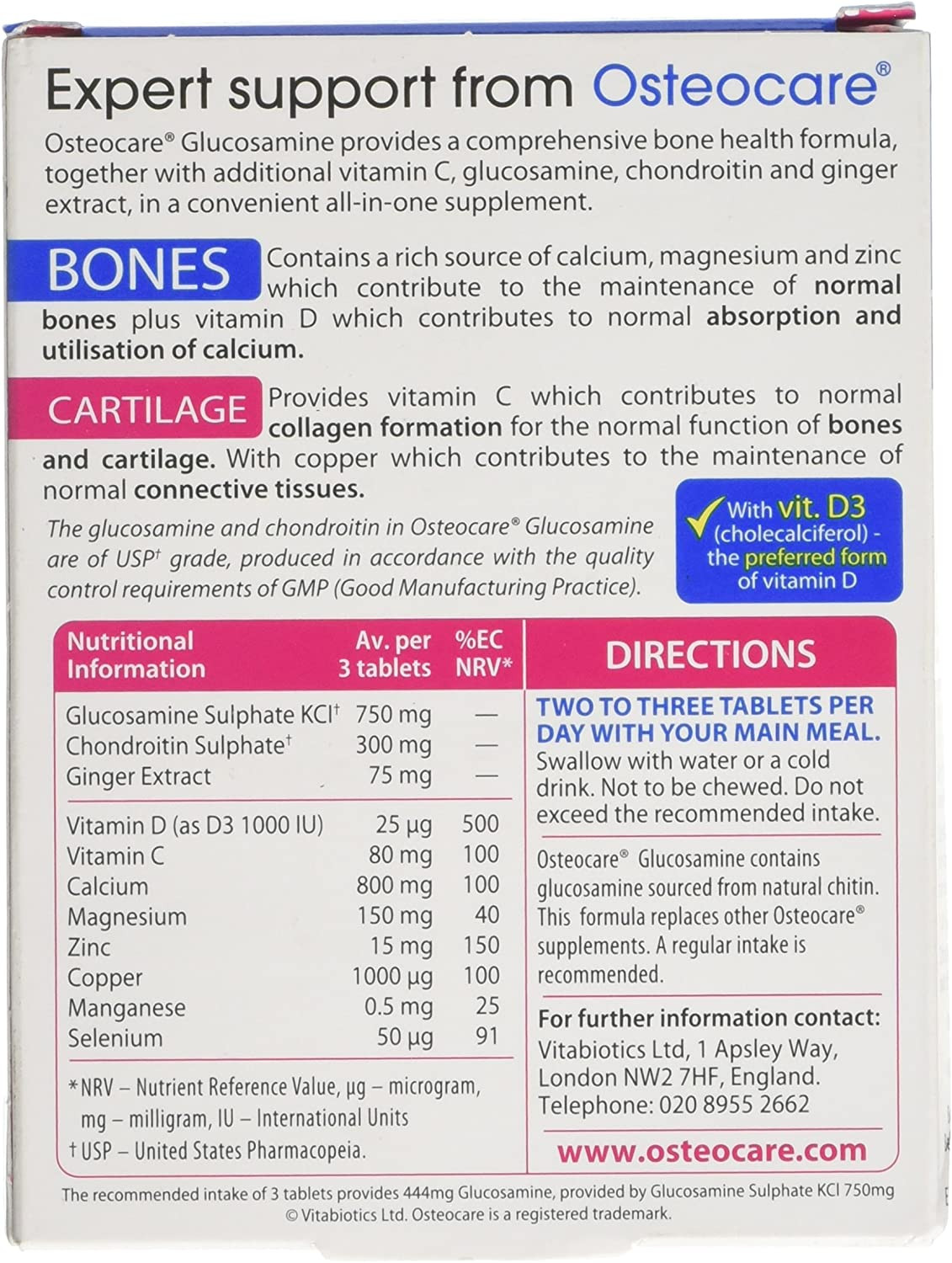 Vitabiotics Osteocare Plus Glucosamine and Chondroitin 60 Tablets