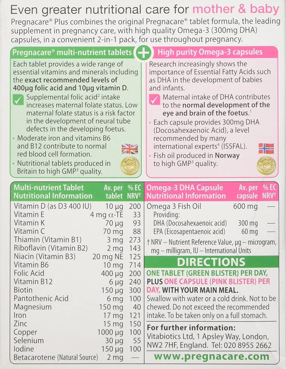 Vitabiotics Pregnacare Plus Omega-3 Dual Pack