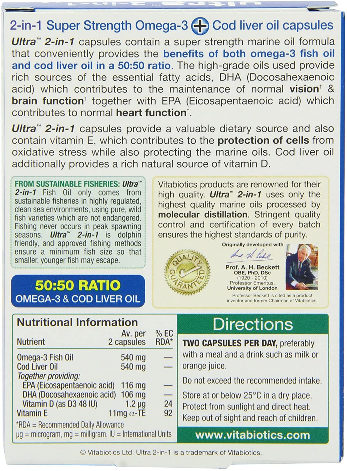 Vitabiotics Ultra Cod Liver Oil Plus Omega 3 Capsules - 60 Capsules