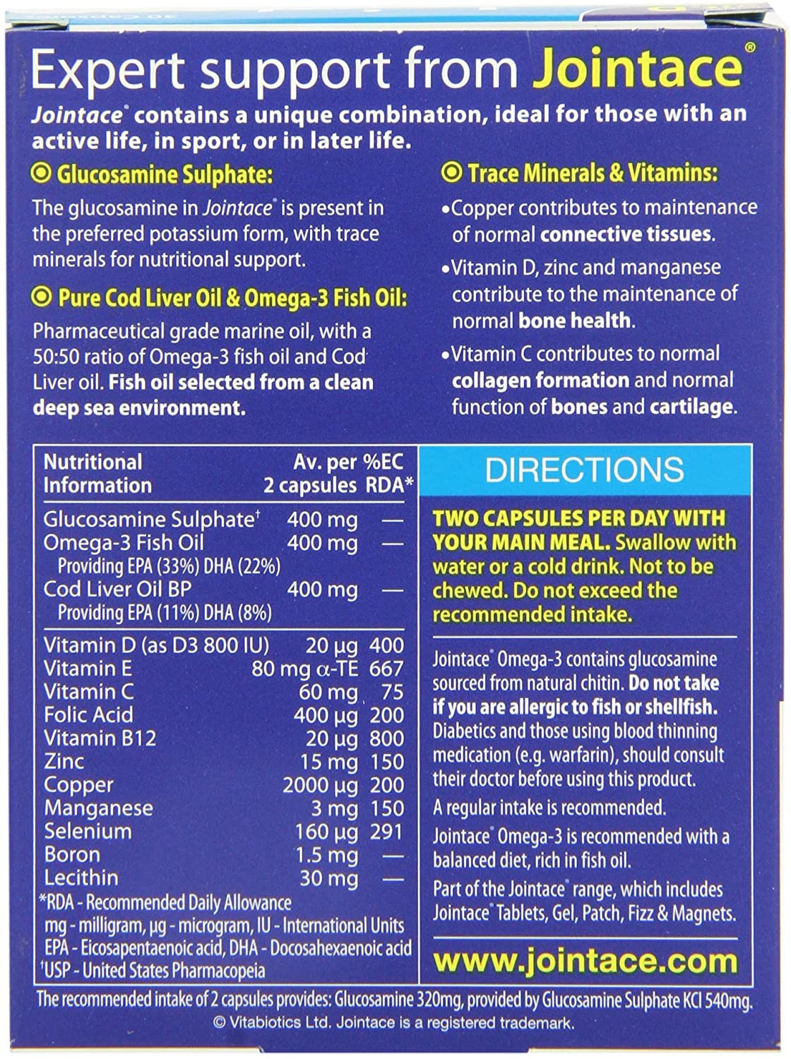 Vitabiotics Jointace Omega 3 and Glucosamine Capsules - 30 Capsules