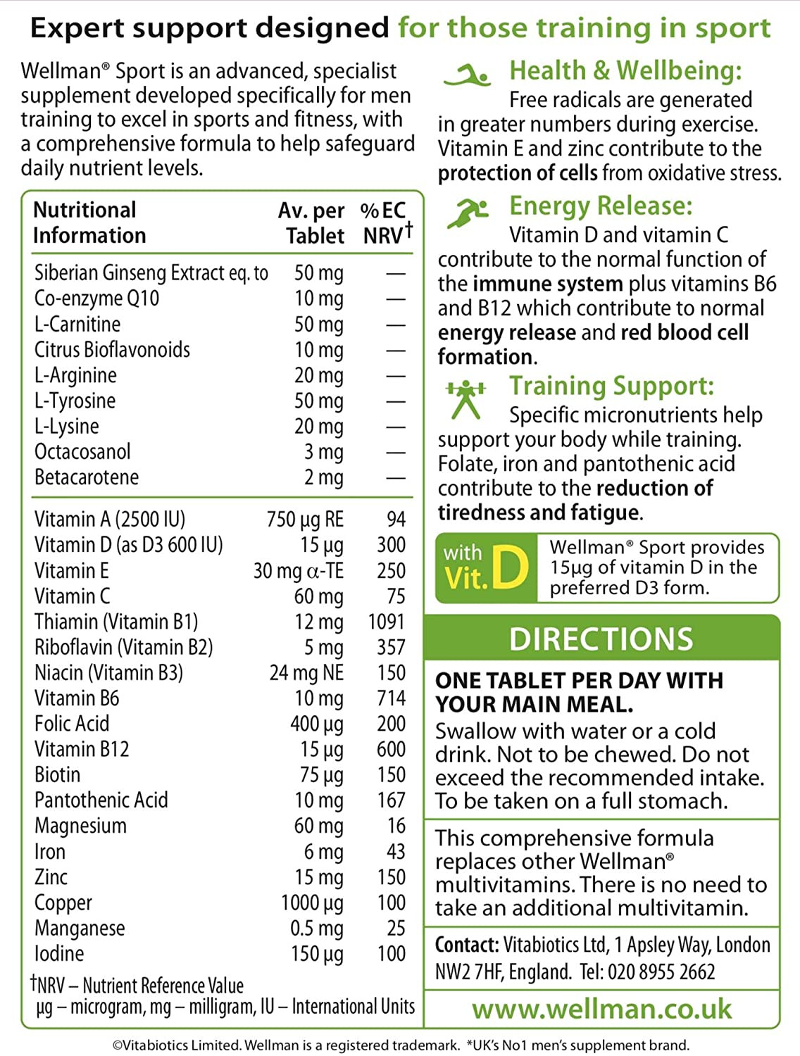 Vitabiotics Wellman Sport Tablets - 30 Tablets