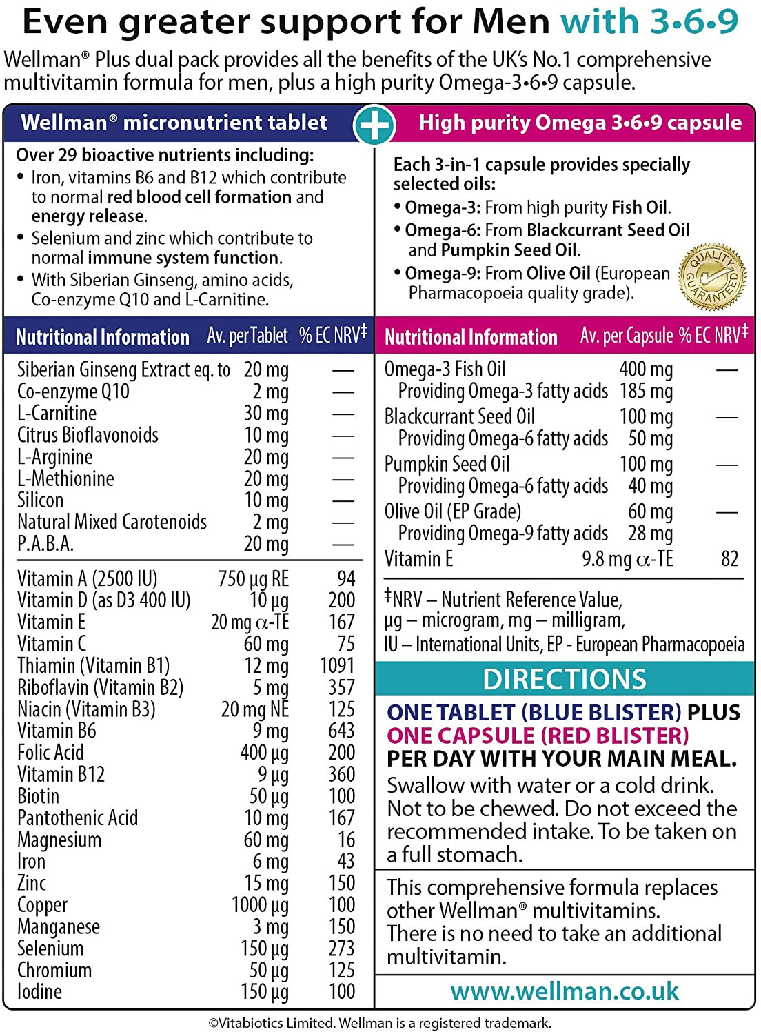 Vitabiotics Wellman Plus Omega 3.6.9 Dual Pack