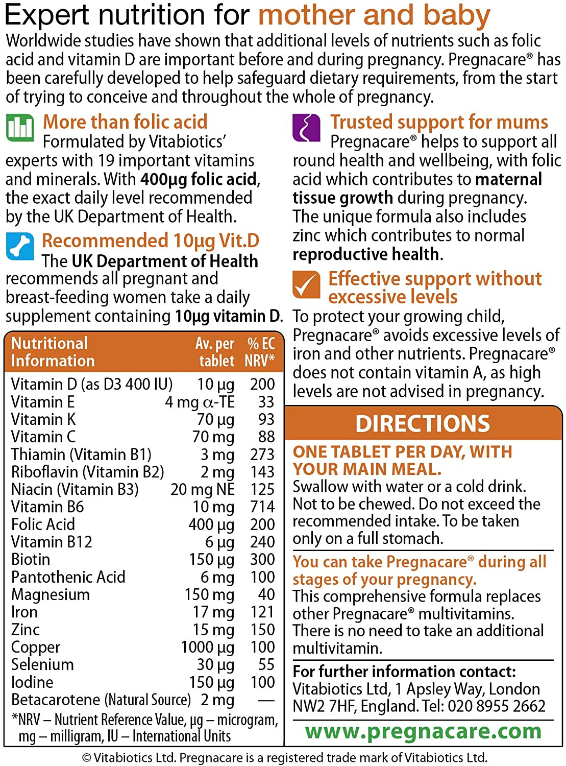 Vitabiotics Pregnacare Original Multivitamins 90 tablets