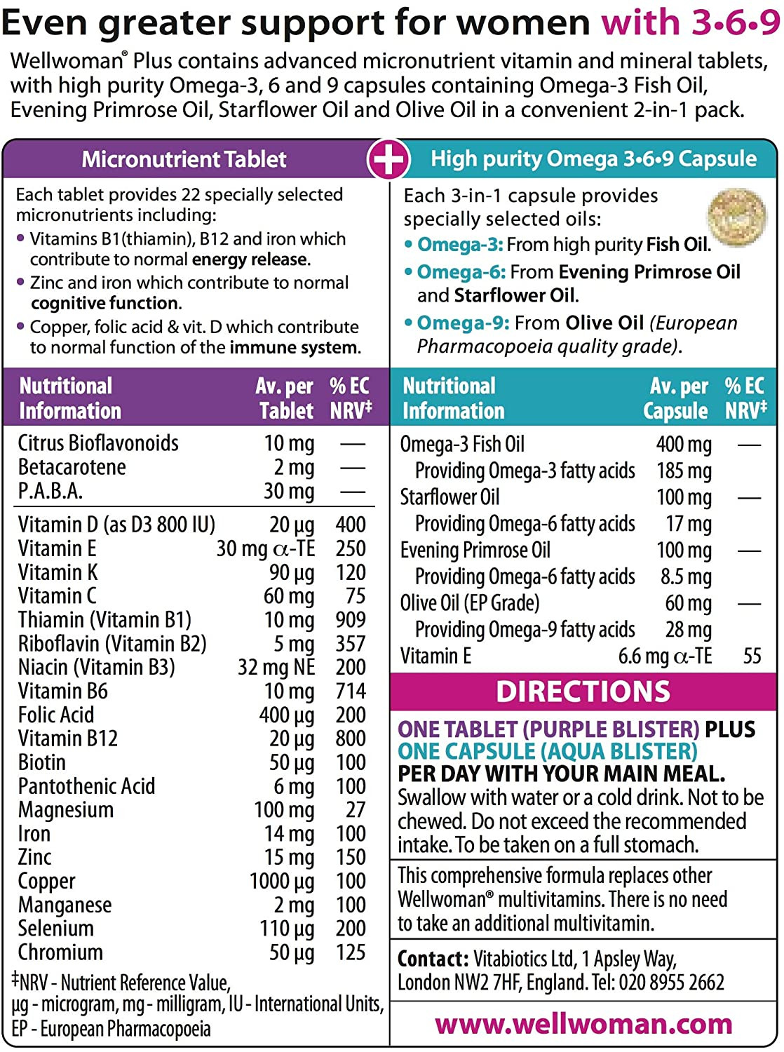 Vitabiotics Wellwoman Plus Omega 3-6-9 - 56 Tablets/Capsules
