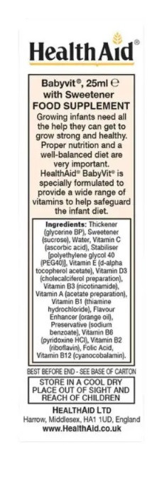 HealthAid BabyVit Multivitamin Liquid Drops 25ml (Orange Flavour)