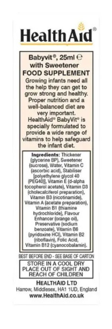 HealthAid BabyVit Multivitamin Liquid Drops 25ml (Orange Flavour)