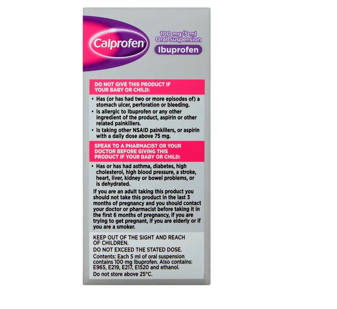 Calprofen Sugar Free Ibuprofen Oral Suspension Liquid 100ml