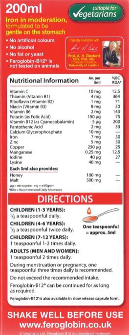 Vitabiotics Feroglobin Liquid 200ml Lifepharmacy