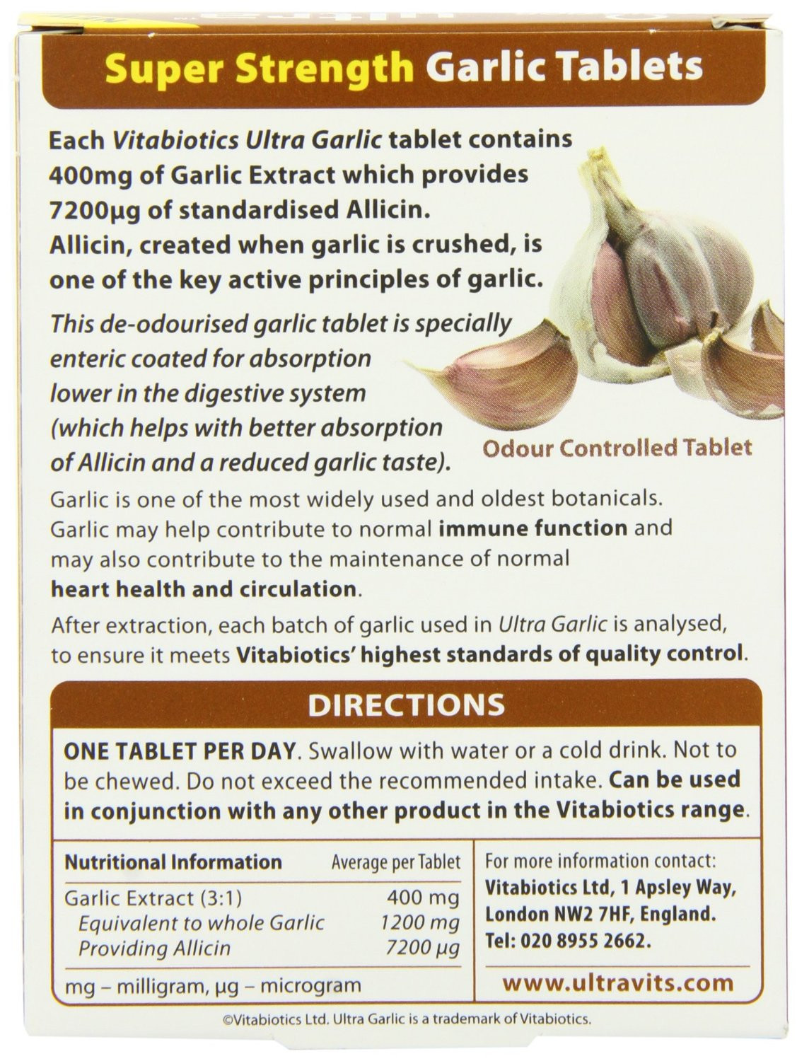 Vitabiotics Ultra Garlic Tablets - 60 Tablets