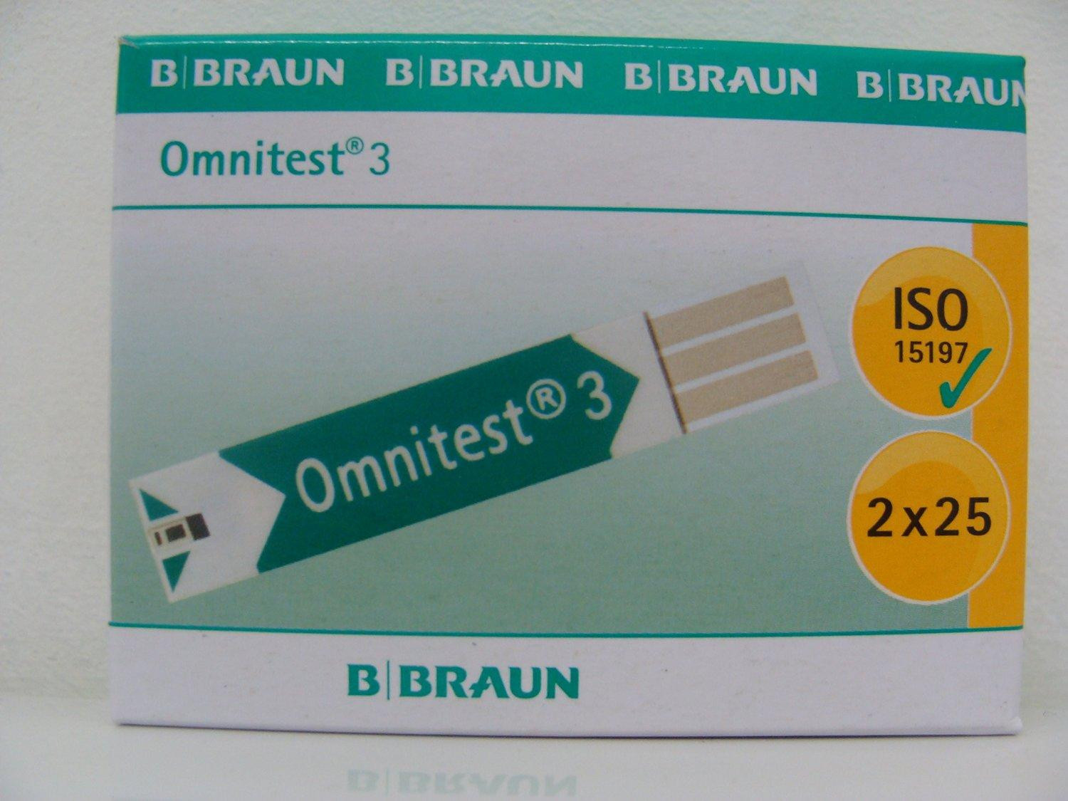 Omnitest 3 Blood Glucose Test Strips Pack of 50 Braun