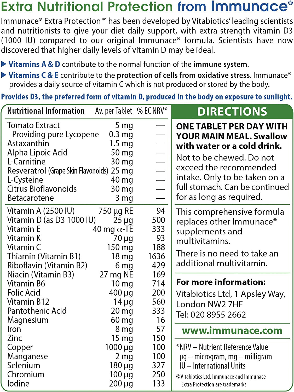 Vitabiotics Immunace Extra Protection 30 Tablets