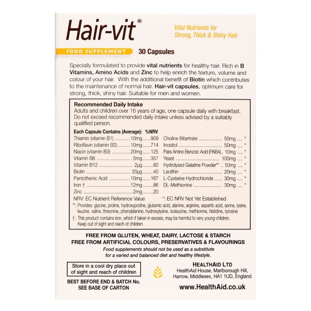 HealthAid Hair-vit Capsules - 30 Capsules