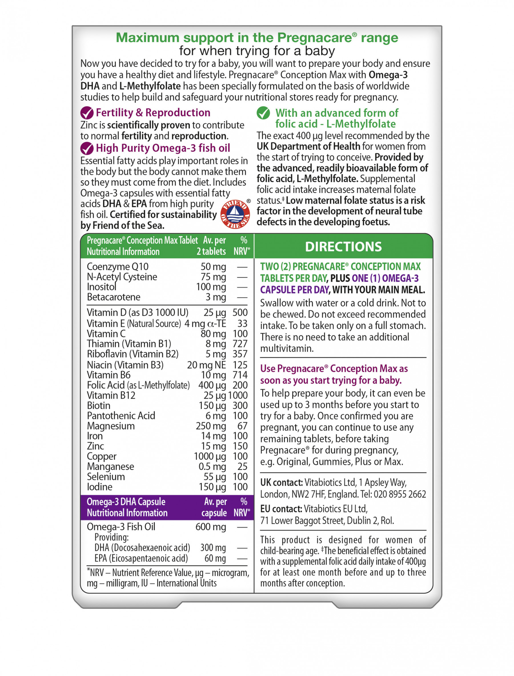 Vitabiotics Pregnacare Conception Max - 84 Tablets and Capsules