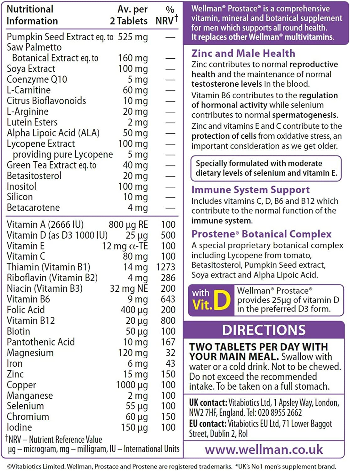 Vitabiotics Wellman Prostace 60 Tablets