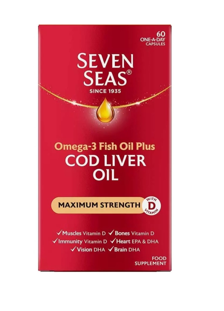 Seven Seas Omega3 Fish Oil Plus Cod Liver Oil Maximum Strength 60 Capsules