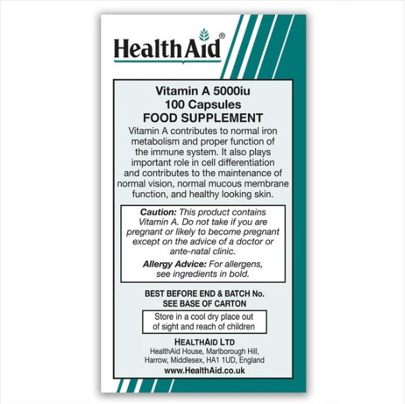 HealthAid Vitamin A 5000iu 100 Capsules