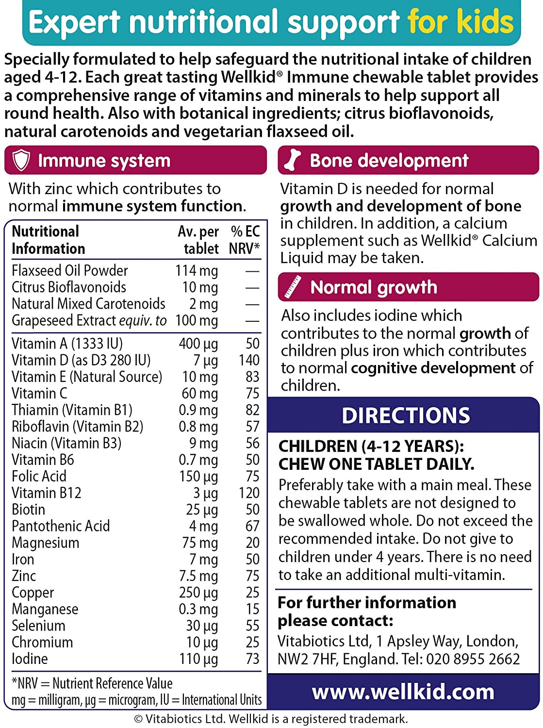 Vitabiotics Wellkid Immune Chewable Tablets - 30 Tablets