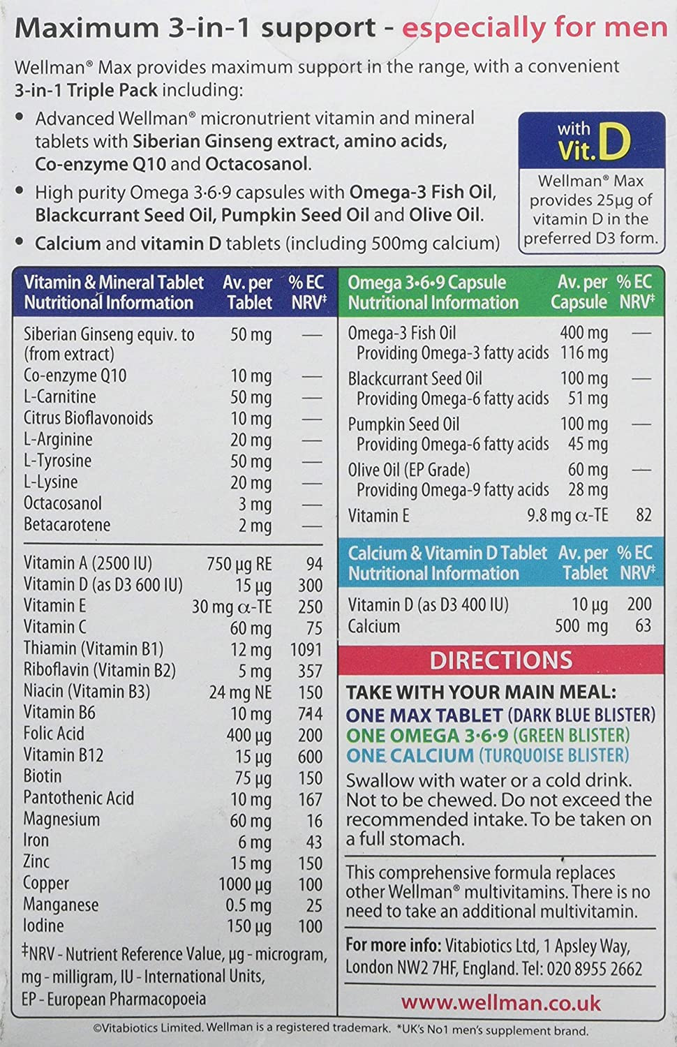 Vitabiotics Wellman Max 84 Tablets and Capsules