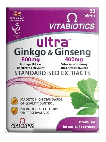 Vitabiotics Ultra Ginkgo and Ginseng Tablets 60 Tablets