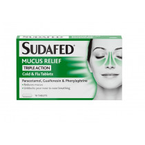 Sudafed Mucus Relief Triple Action Cold & Flu Tablets - 16 Pack | Powerful Relief