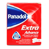 Panadol Extra Advance 500mg Paracetamol and 65mg Caffeine 32 Tablets